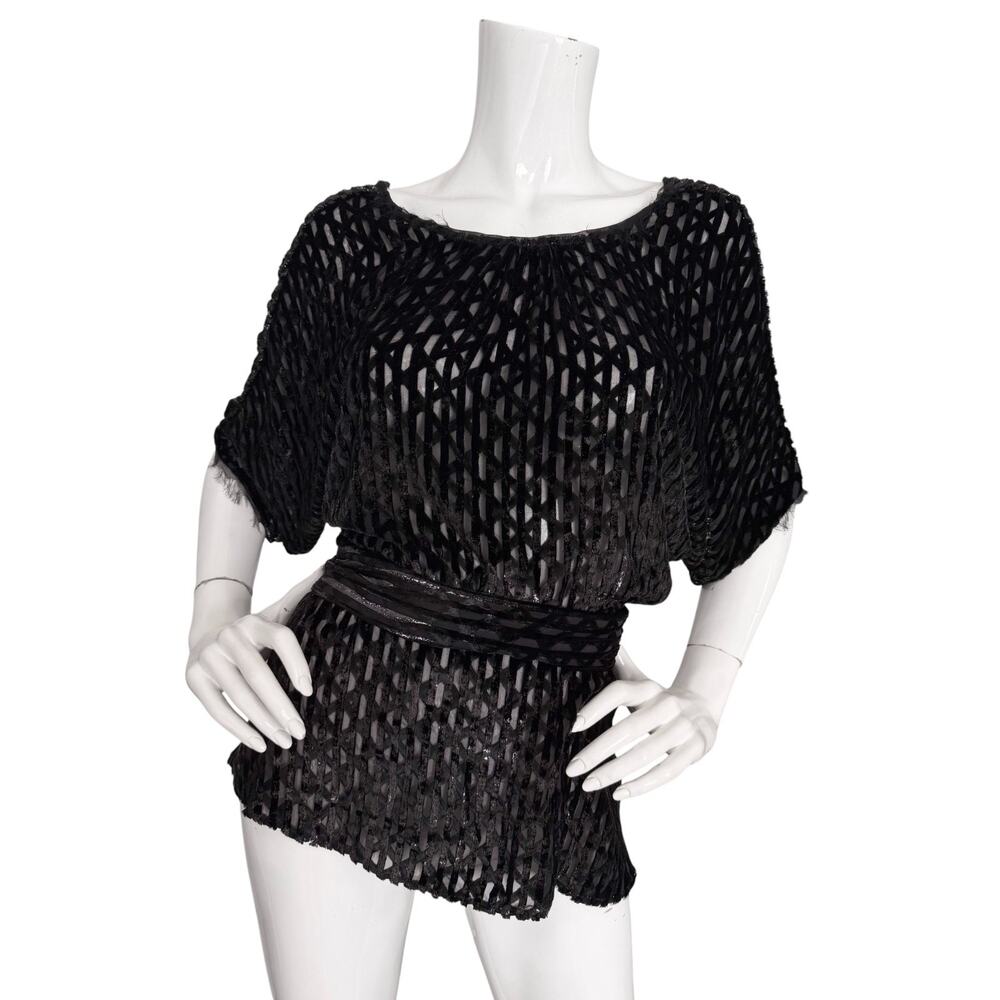 SOLD* Rachel Comey Weekend Top Size 6 Black Silk Velvet Burnout Open Back Sash
